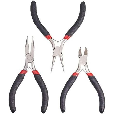 3 Pièces Bijoux Pinces Ensembles, Kit de Pince pour Bijoux, à Bec Rond, Acier au Carbone Outils Pinces, Creation - (1/5)