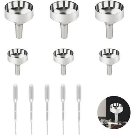 6 Pièces Mini Entonnoirs en Métal Kit, Petits avec 5 Pipettes Plastique 2ml, Petit Entonnoir à Parfum pour Bouteilles Miniatures, Cosmétiques, Huiles Essentielles(1.8cm+2.5cm) - (1/5)