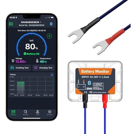 Testeur de batterie voiture 12V, moniteur Bluetooth 4.0 testeur charge 12V en temps réel pour Android iOS propriétaire RV moto bateau BM6 - (1/5)
