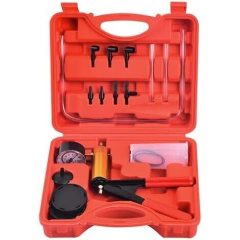 Kit Pompe a Vide Purge Liquide de Frein Vidange Manuelle Moto Voiture, Outil Testeur à Pression et Dépression Purgeur Embrayag avec Adaptateurs Automobile rouge - (1/5)