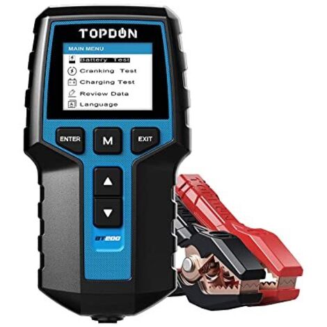 Testeur de Batterie AUTO 12V 24V,  BT200 100-2000 CCA d’alternateur automobile Analyseur batterie numérique pour Voiture/Camion/Moto/ATV/SUV/Bateau/Yacht Noir-Bleu - (1/5)
