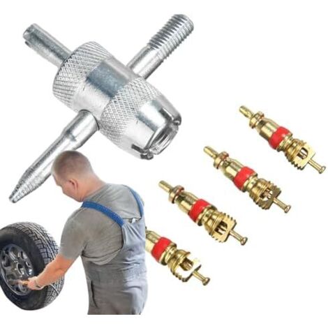 Outil De Retrait Noyau Valve Pneu – Kit Réparation Pneus Voiture 4 En 1 Jeu Clés À Tournevis Pour Accessoire Multifonction Fer Zingué-installateur Dissolv - (1/5)