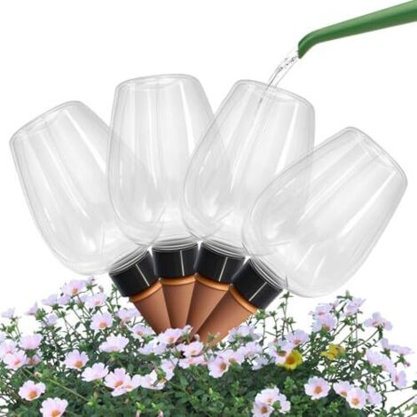 4 Pièces Distributeur Eau Plante Globes Darrosage Arrosage Interieur Goutte a avec Cône D'arrosage en Céramique et Corps Plastique Voyages Vacances pour Arroser Pots Fleurs 350 ml - (1/5)