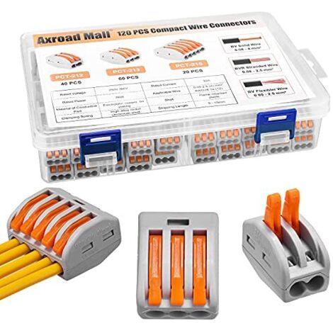 Compact Connecteur, 120 Pièces Connecteurs compacts pour épissure, Cosses à Pince Levier Connecteur Câble électrique Kit de borniers connecteurs électriques avec 2/3/5 portes - Pezzi (1/5)