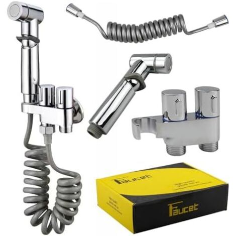 Kit douche bidet 1/2 sortie Double vanne Acier inoxydable Nettoyage salle de bain, animaux, terrasse, cuisine - (1/5)