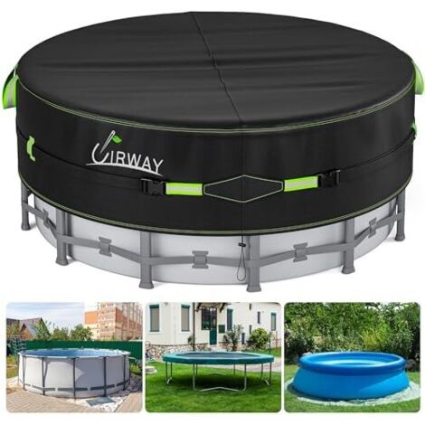 305 cm Couverture de Piscine Ronde avec Bandes réfléchissantes, pour piscines Hors Sol, Solaire incluant Une Corde d'attache et des Clous Lumineux au Sol Noir (Ronde) (1/5)