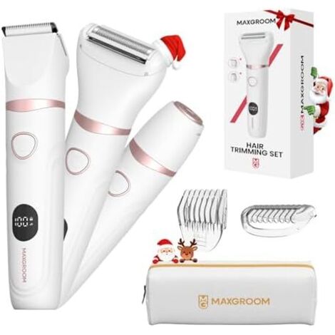 Rasoir Electrique Femme, 3 en 1 Tondeuse Intime Femme Humide/Sec, Électrique avec Affichage LED, Lame Céramique & 4 Peines, Épilateur pour Visage, Maillot, Aisselles, Jambes Blanc - (1/5)