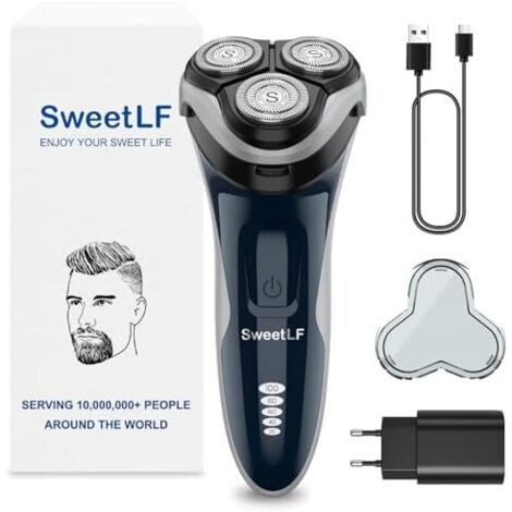 Rasoir Electrique Homme Rechargeable Wet & Dry, Tondeuse à Barbe Haute Précision, Rasage avec 3D Têtes Rotatives, 100% Etanche&120 min d'Autonomie, Bleu, SW-S7105 - (1/5)