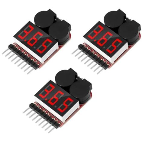1-8S Lipo Testeur Batterie Moniteur, Alarme de Basse Tension au Lithium, Indicateur Niveau avec LED pour Lipo/Life/LiMn/Batterie Li-ion(3 Pièces) - (1/5)