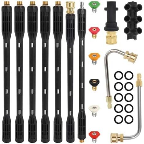 Hose Extension pour Nettoyeur Haute Pression 10 Pièces avec Adaptateur, Compatible Kärcher Série K K2 K3 K4 K5 K6 K7, 4000 PSI, 1/4" Raccord Rapide et 6 Buses, Voiture Gouttière Terrasse - (1/5)