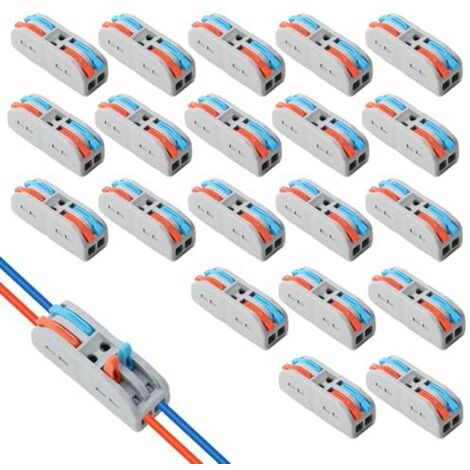 20 Pièces Bornes de Connexion Rapide Spl-2, Connecteurs 2 Entrées Sorties Avec Levier, électriques Réutilisables Pour Câbles 0,08–4 Mm², Raccordement Sans Outil Maison, Voiture, LED - (1/5)