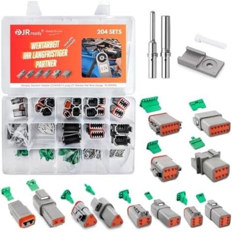 Connecteur Deutsch 2/3/4/6/8/12 broches Gris IP68 Étanche DT Set 12 Sets Avec kit Terminal Wire Gauge 16-20 AWG pour Voiture, Motos, Camions, Bateaux - 2-12 pin-newY02 (1/5)