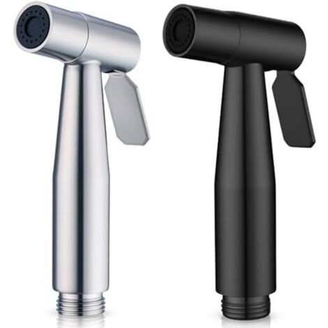 Lot de 2 Douchettes à Main pour Toilette, 1 en Acier Inoxydable (Argent) + ABS (Noir), Pulvérisateur Bidet, Nettoyeur Salle Bain - (1/5)