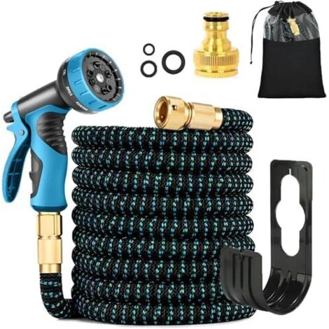 Tuyau Arrosage Extensible, d'Arrosage Extensible avec 1/2" et 3/4" Adaptateurs, 10 Modes d'Arrosage, Latex Triple Épaisseur Durable Raccords Sac (100FT) 100ft - (1/5)