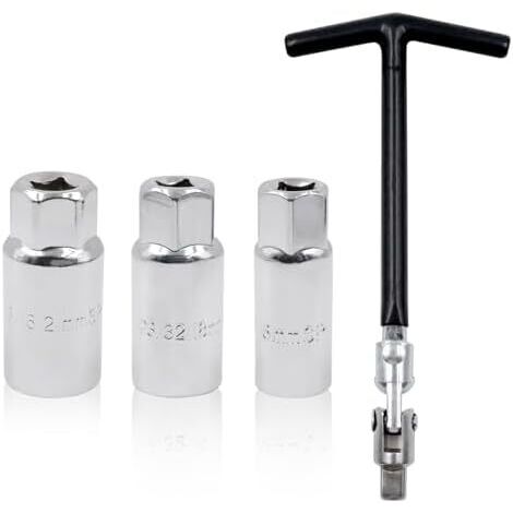 Noire Extracteur de Bougies, clé à Bougie 3 Douilles 16mm 18mm 21mm, Universelle Clé Douille Poignée en T, Outil Retrait Bougies d'Allumage pour Voiture Moto -