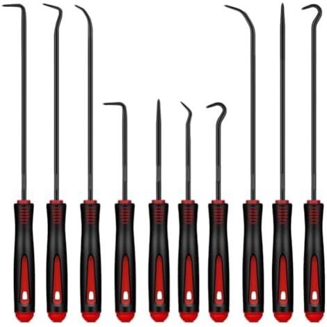 Lot de 10 crochets et crochets, en acier allié, outil précision automobile, pour enlever les tuyaux, joints d'huile, (rouge/noir, 16 cm + 24 cm) -