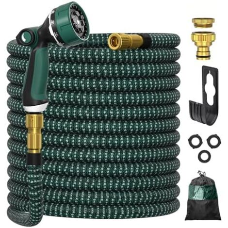 Tuyau d'arrosage, ULTTY d’arrosage Extensible avec 1/2" et 3/4" Adaptateurs, 10 Modes d'Arrosage, Latex Triple Épaisseur Durable Raccords en Métal Sac, 30m Vert 30M (1/5)