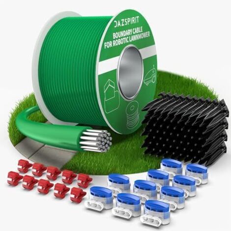 250 m Cable Robot Tondeuse + 150 Piquets 10 Connecteurs de Câble Bornes Connexion, Gazon Fil Périphérique Compatible avec Gardena Bosch Husqvarna Worx Honda Robomow etc - M (1/5)