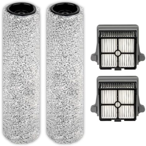 4 Pièces - Rouleau Brosseur - Filtre HEPA - Compatible Tineco S7 Pro S6 - Nettoyage Sol Dur - Version Détachable - Blanc - 28x5cm