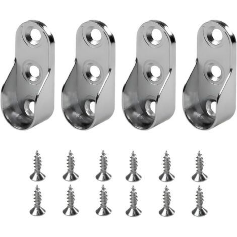 4 Pièces - Support Tringle - Barre Penderie - Fixation Murale Et Caisson - Alliage De Zinc Nickelé - Pour Armoire Et Dressing - Argent - 30x15 Mm (1/5)
