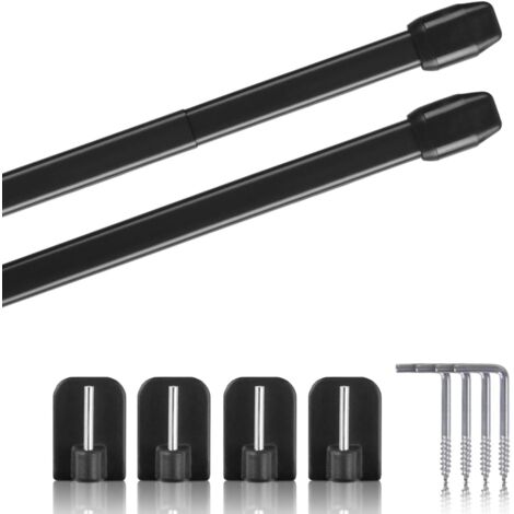 Lot de 2 - Tringle à rideau - Accessoire de fenêtre - Extensible et fixation sans perçage - Pour salon et chambre - Noir - 40-60 cm