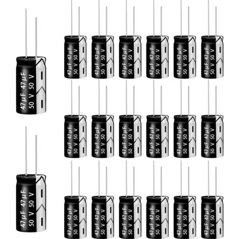 20 - Condensateur électrolytique - Composant électronique - Capacité 47µF Tension 50V Pour appareils électroménagers et bricolage Aluminium 6x12mm (1/5)