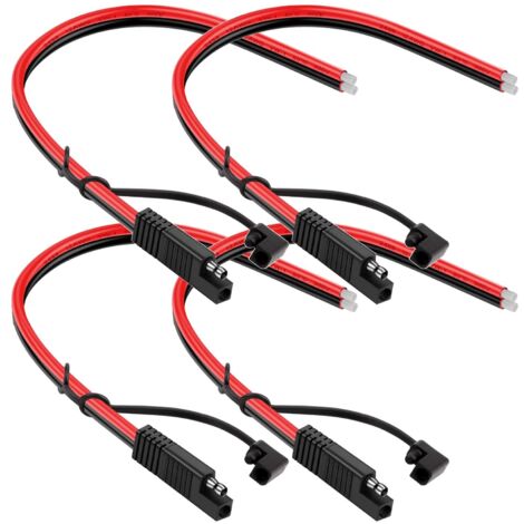 Lot de 4 Câble SAE, 35cm, 12 AWG, Connecteur Rapide 2 Broches, PVC Cuivre, Moto Voiture Tracteur (1/5)