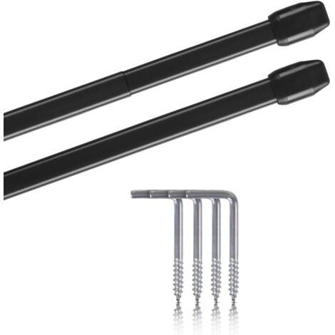 2 - Tringle à rideau - Accessoire de fenêtre - Extensible et réglable - Fixation par vis adhésif ou serrage - Pour salon chambre cuisine - Noir - 80x120 cm