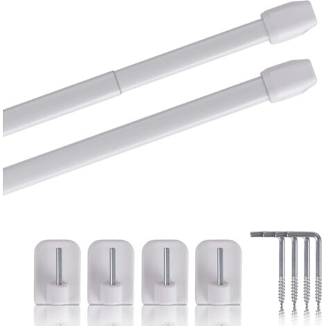Lot de 2 - Tringle pour vitrage - Acier inoxydable - Extensible et facile à poser - Pour rideaux de bistrot ou fenêtres - Blanc perlé - 40x60 cm (1/5)