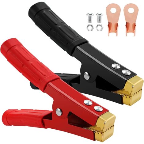 2 Pièces Pinces Crocodiles, 1000A Cuivre Pur, 152mm Rouge Noir, Pour Batterie Voiture (1/5)