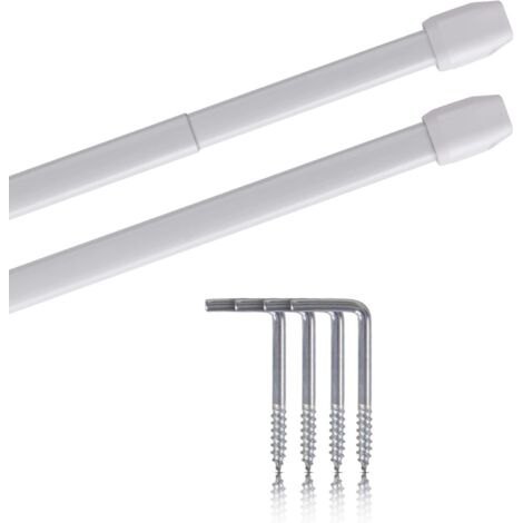 Lot de 2 - Tringle pour vitrage - Acier inoxydable - Extensible et réglable - Pour rideaux de bistrot et fenêtres - Blanc perlé - 60x90 cm