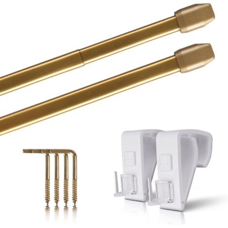 Lot de 2 - Tringle à rideau - Support de serrage - Extensible et fixation sans perçage - Pour fenêtre et porte - Laiton brillant - 60x90 cm (1/5)