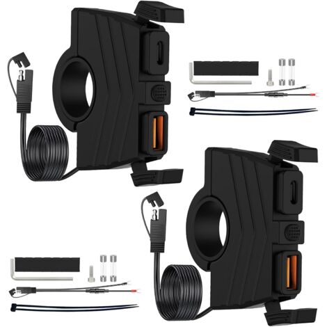 Lot de 2 Prises USB C, Chargeur Moto 54W, Étanche IP65, QC3.0 et PD, Pour Guidon 12V-24V (1/5)