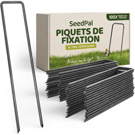 100 Piquets De Jardin, Acier, 150 Mm Long, 25 Mm Large, 2.7 Mm Diamètre, Pour Toile Et Filet (1/5)