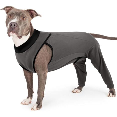 1 - Body Post Operatoire Chien - Vêtement De Chirurgie - Protection Plaies Abdomen Et Pattes Arrière - Coton Doux Et Respirant Pour Convalescence - Gris - 60x50cm (1/5)