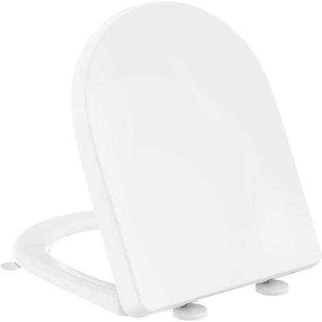 1 - Abattant WC - Cuvette Toilette - Forme D Avec Frein de Chute et Charnière Métallique - Pour Salle de Bain - Blanc - 44,6x36,1x5 cm (1/5)
