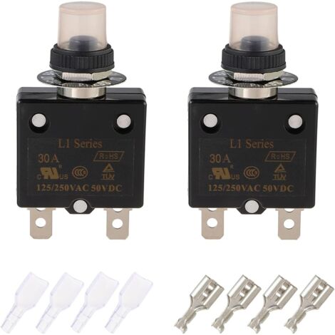 2 - Disjoncteur - Bouton-poussoir - Réinitialisation manuelle - Protection thermique 30A - Usage industriel et automobile - Noir - 56x31x14mm (1/5)
