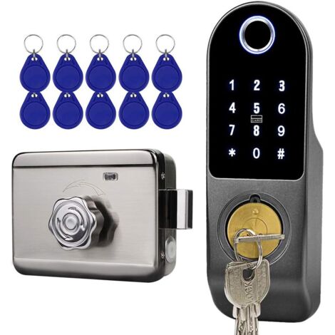 1 Serrure Électronique Biométrique, Empreinte Digitale, Mot De Passe Virtuel, Carte IC, Portail Bois (1/5)