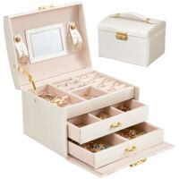 Boite a Bijoux, Rangement Bijoux Boite a Bijoux Femme, Boîte à Bijoux en Cuir PU avec 2 tiroirs, Coffre à bijoux verrouillable avec miroir, Boîte de voyage portable, Doublure en velours