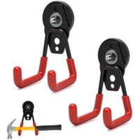 Lot de 2 crochets magnétiques extra puissants 66 mm - Revêtement antidérapant Aimants avec robustes Grand crochet garage magnétique robuste Double pour suspendre Orange