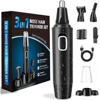 Tondeuse Nez, USB Rechargeable Professionnelle 3-en-1 Coupe Précise, Sans Douleur - Multifonction pour Oreilles, Sourcils, Barbe, Corps Longue Autonomie Hommes et Femmes Noir