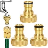 Lot 3 Raccord Tuyau d'Arrosage Laiton 3/4 Pouce Adaptateur Robinet Connecteur Rapide Jardin Arrosage Extérieur Compatible Standard -