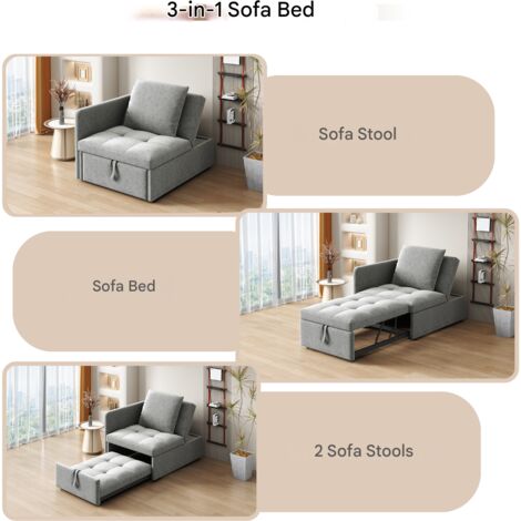 Canapé 2 Places Convertible KOMHTOM - Velours, Dossier Réglable Individuellement, Dimensions 160x102x78 Cm | Transformable En Lit, Mousse Haute Densité, Cadre Métal | Gris, Crème, Noir, Marron - 7