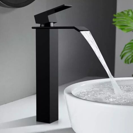 Minnhua Robinet Lavabo Cascade Noir - Mitigeur Salle De Bain Hauteur 110mm - Robinet Lave-Mains