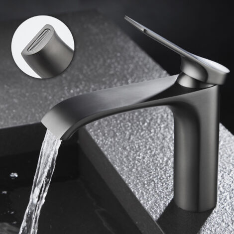 Robinets Salle De Bain Noirs Peppermint - Mitigeur Lavabo Cascade Avec Bonde Pop-Up, Moderne