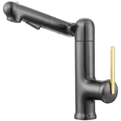 Robinet Noir Rotatif 180° Salle De Bain Et Cuisine - Mitigeur Lavabo Chaud/Froid Universel Avec Douche Et Cascade