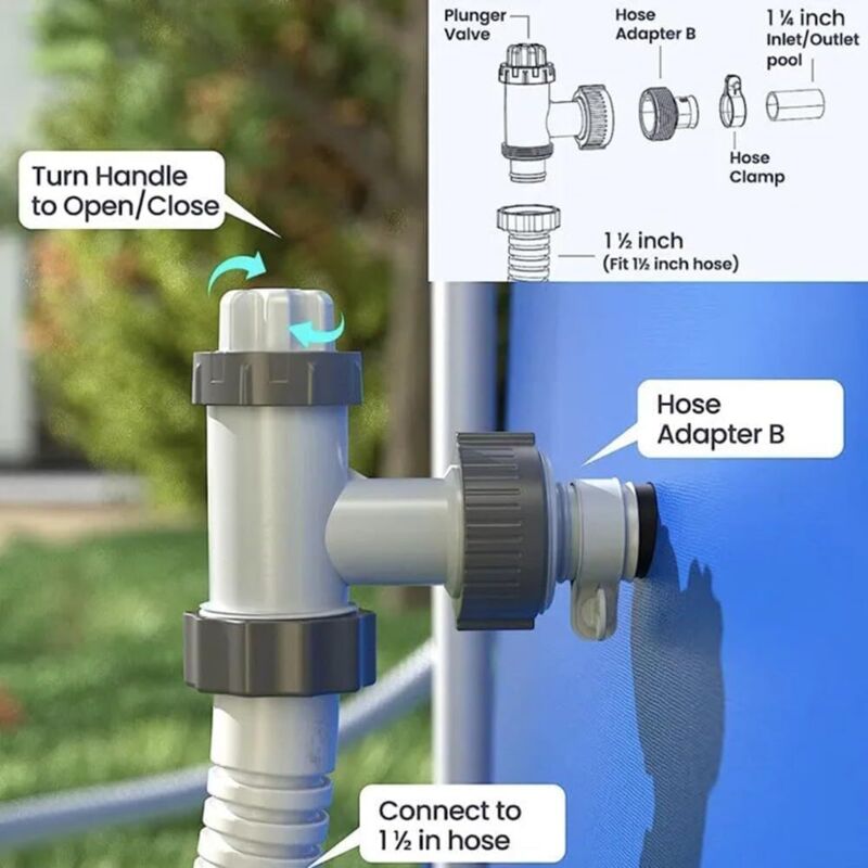 Lot de 2 adaptateurs de tuyau de rechange pour valve de réservoir de piscine, adaptateur de tuyau de type B pour Intex, adaptateur de filtre de piscine avec valve à piston - 5