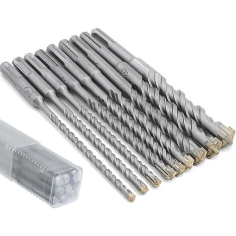 Forets à béton SDS Plus – Lot de 9 forets 5-16mm – Longueur 160mm, Longueur utile 100mm – Pour percer béton, brique, pierre, ciment