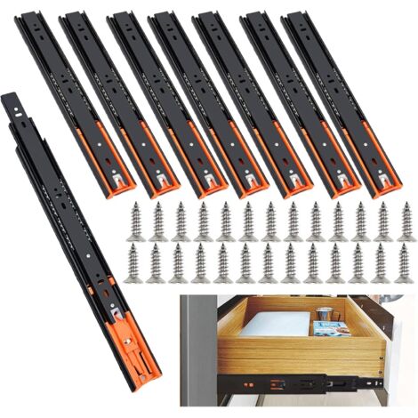 Lot de 8 coulisses de tiroir 250 mm – Glissières à roulement à billes – Capacité 35 kg – Installation facile avec vis fournies