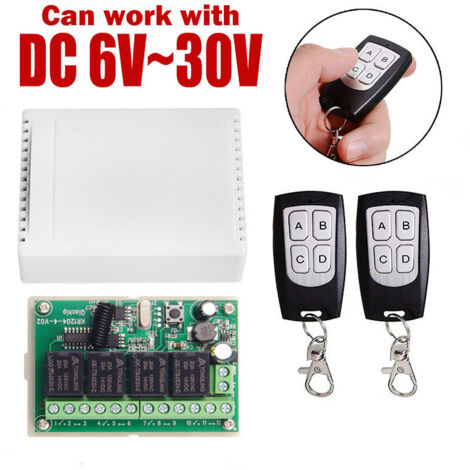 Télécommande sans fil 433MHz DC 12V 4 canaux – 2 émetteurs et 1 récepteur – Portée 30 mètres – Contrôle pour portes de garage